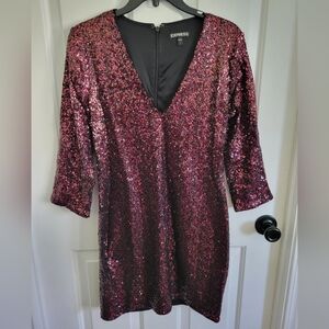 Express Women's Red Copper Sequin V-neck Mini Dress Size 8